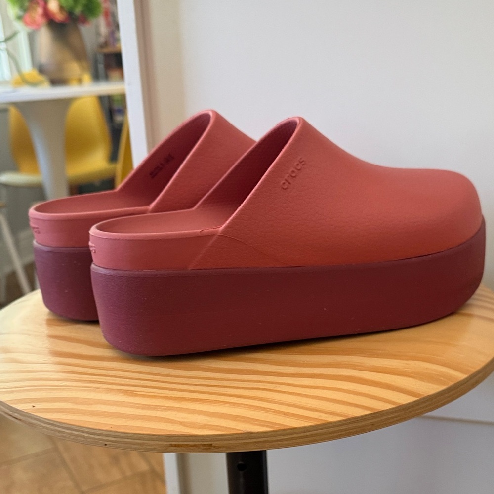 CROCS Women's Platform Clogs in Coral and Burgundy